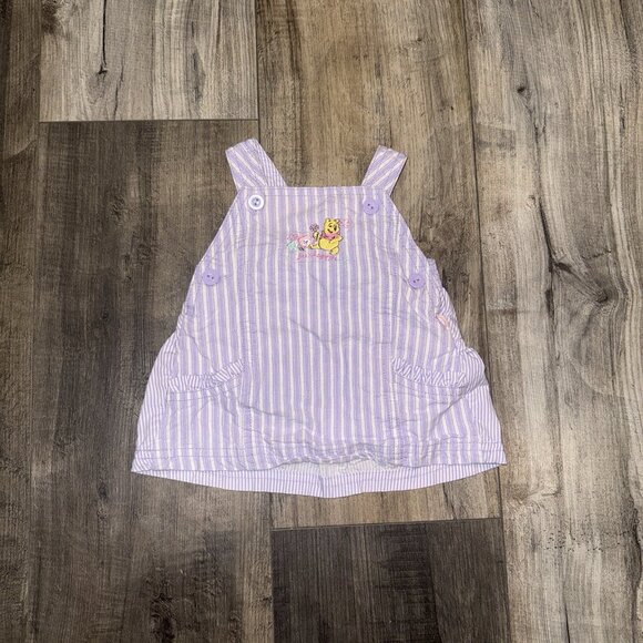 Unbranded Other - Vintage Embroidered Winnie The Pooh Overall Dress Purple Girls 0-3 Months